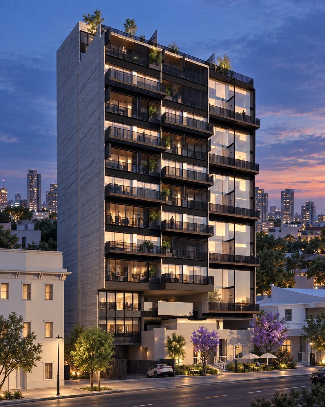Fachada de Heritage Chapultepec al atardecer, desarrollo comercializado por Hariel